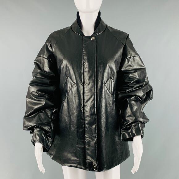 KASSL Size S Black Cotton Blend Padded Faux Leather Bomber Jacket - Picture 1 of 7